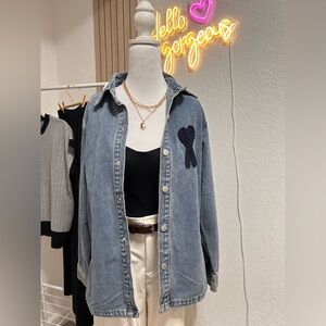 Denim Jacket with Heart Patch
